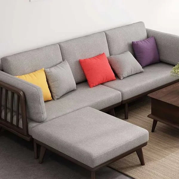 L Shape Wood Linear Sectional Sofa Set