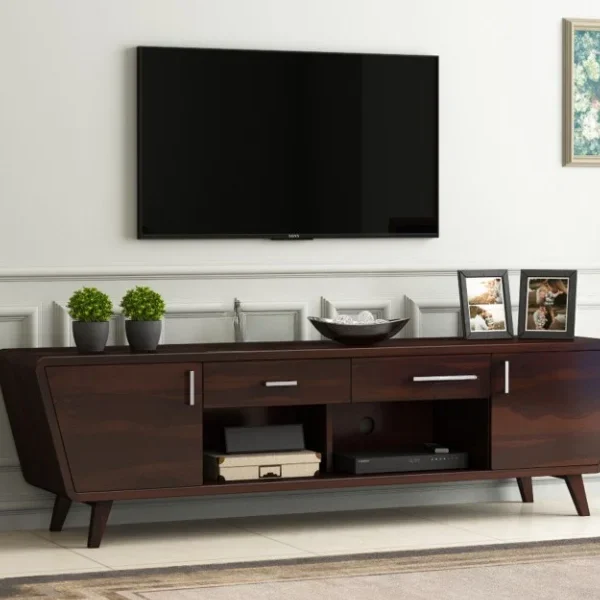 Melvina Sheesham Wood Tv Unit with Cupboards Drawers and Shelve Storage