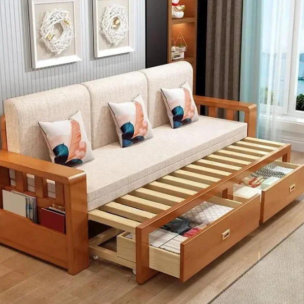 Modern Full Size Sleeper Sofa with Detachable Mattress and Storage Underneath