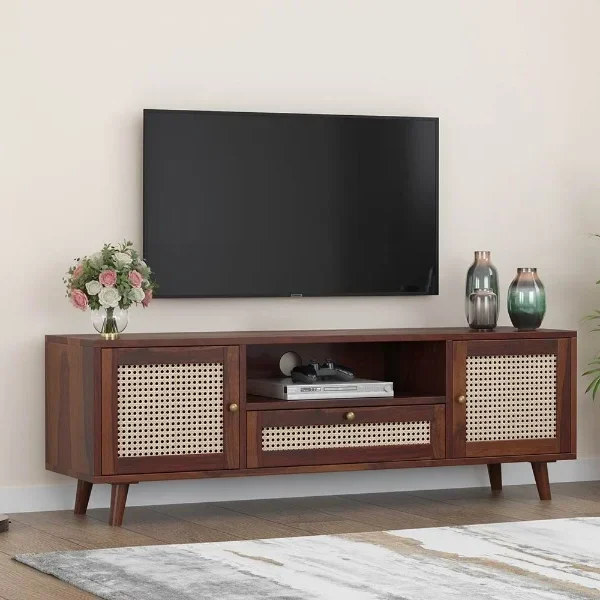 Peter Sheesham Wood Cane TV Cabinet