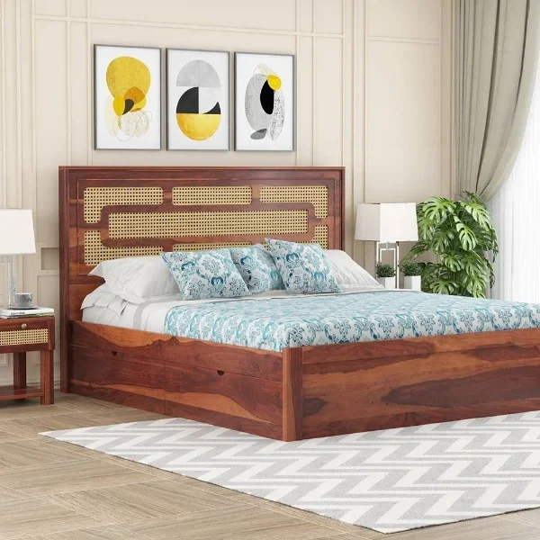 Rattan  Sheesham Wood Cane King/Queen Size Bed