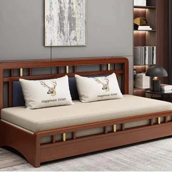 Solid Wood Frame Pull Out Sleeper Sofa Bed with Underneath Storage