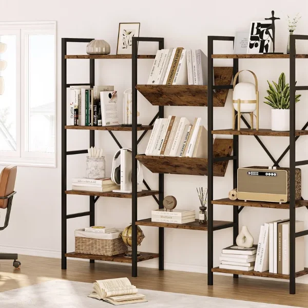 Tier Bookshelf Industrial Large Bookcase Display Rack
