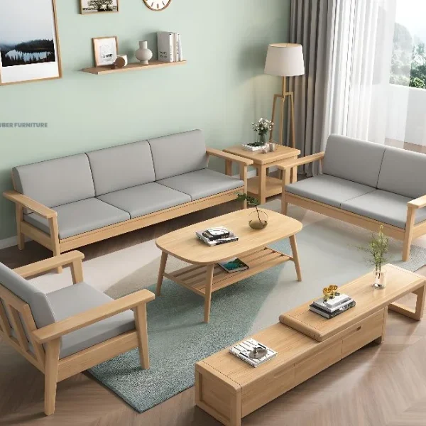 Trendy Single Sofa Loveseat Standard Sofa with Solid Color Dove Grey Cushion