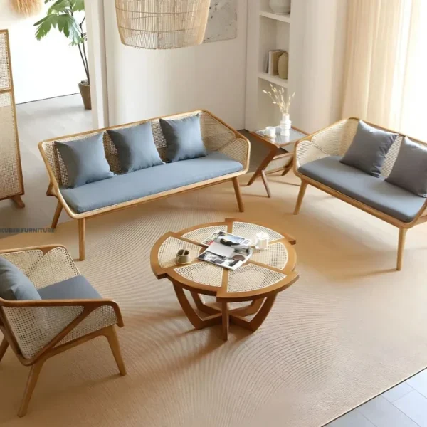 Tropical Slipcovered Single Cushion Sofa in Blue with Pillows