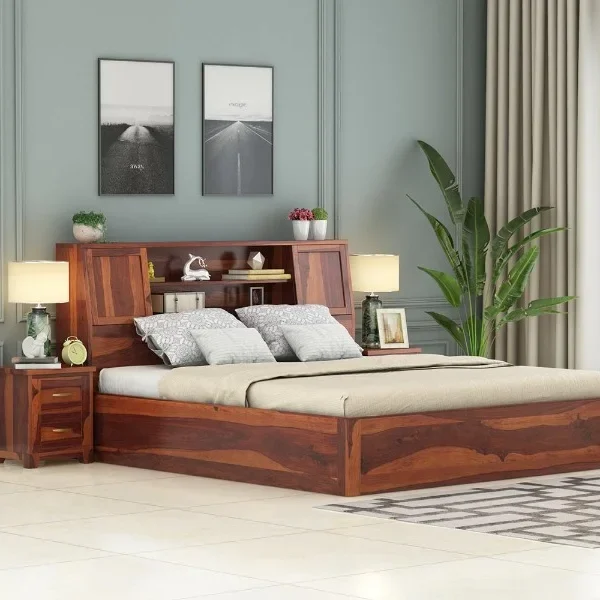 Wana Sheesham Wood King-Queen Size Bed with Hydraulic Storage