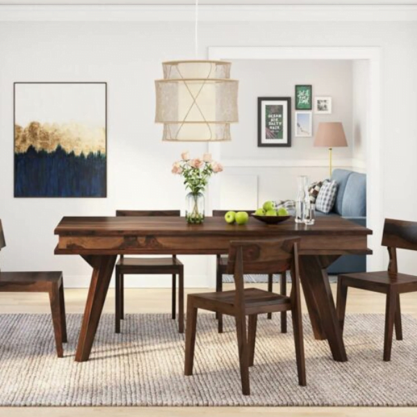 solid wood dining table set with 6 chairs